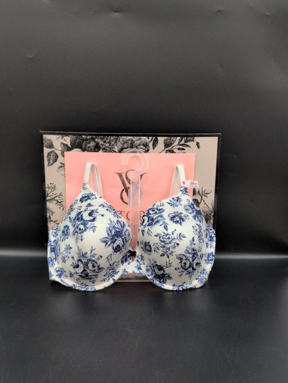 Victoria Secret Lightly Lined Full Coverage Push Up Bra 38DD Blue & White Floral